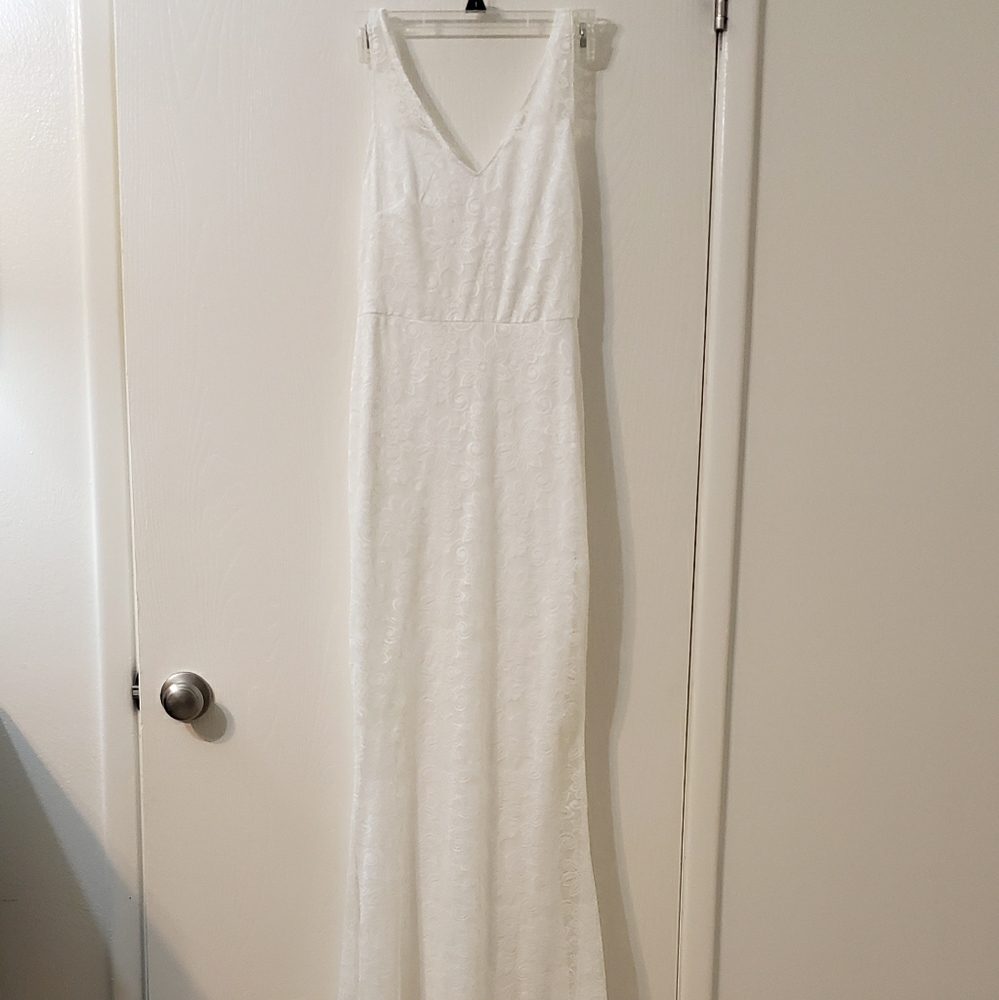 Floor length white lace dress